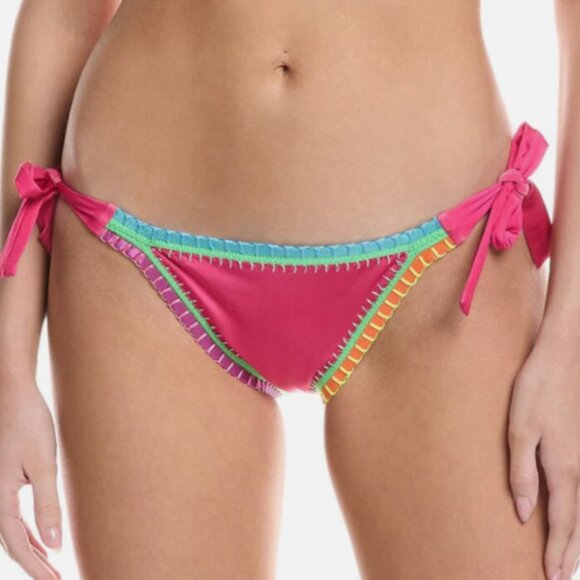 PQ Swim x Solange Ferrarini Crochet Trim Full Bikini Bottoms, Pink Multi, Large - Picture 1 of 10